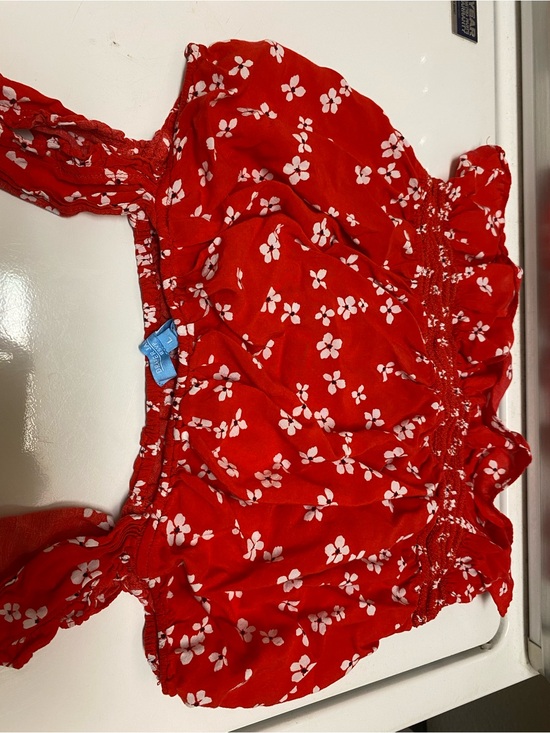 Draper James Tops - Red Floral Smocked Crop Top - Women